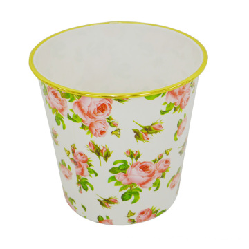 White Plastic Flower Printed Open Top Waste Bin (B06-2014)